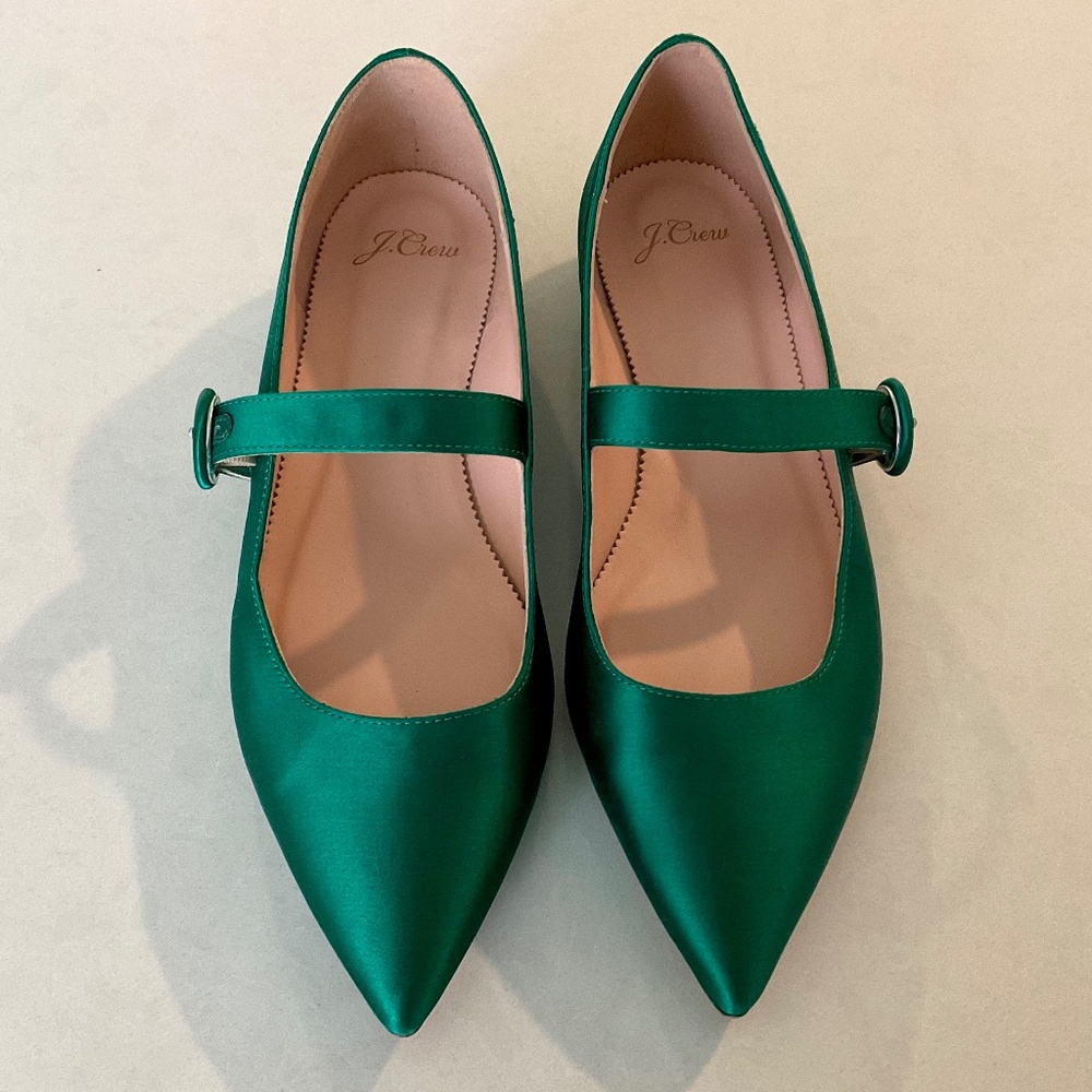 J. CREW Jade Mary Jane Satin W/ Buckle Pointed Toe Flats Size 9 - Picture 9 of 12